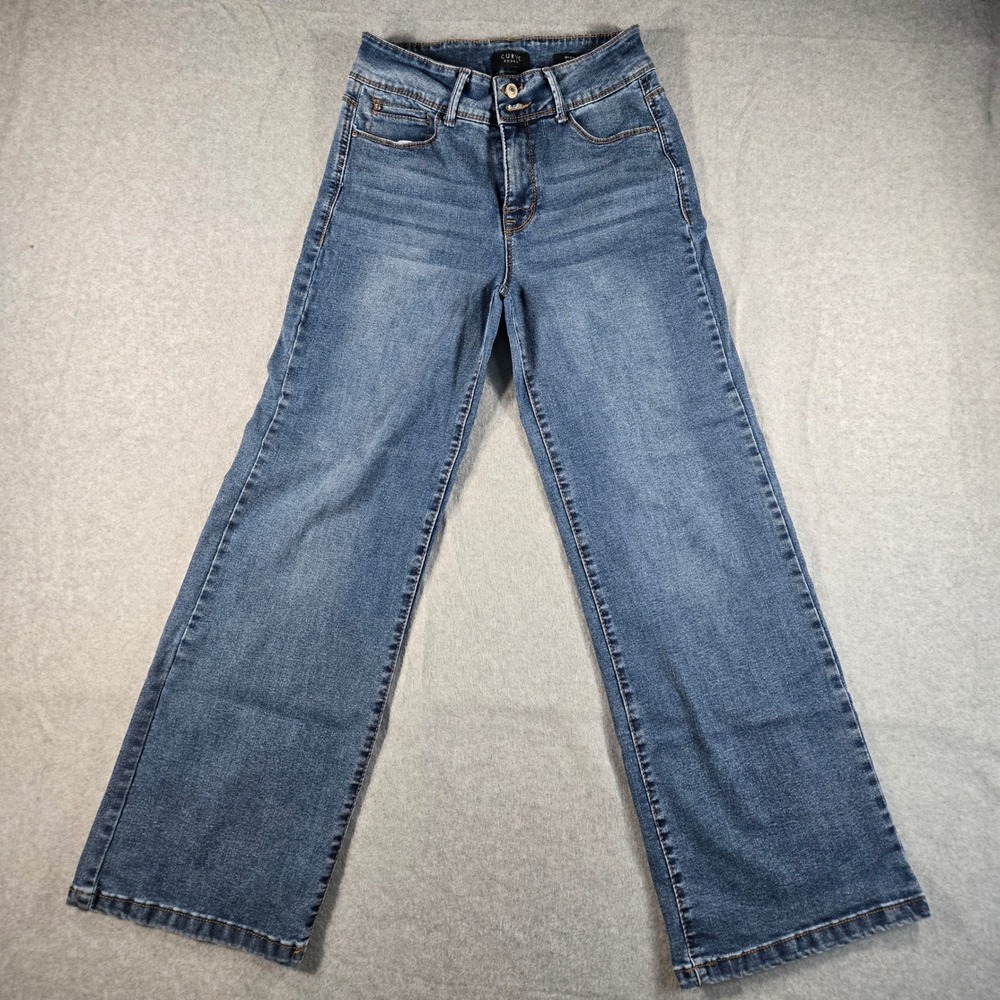 Curve Appeal High Rise Wide Leg Jeans Medium Wash Womens Size 4/27 Stretch Denim